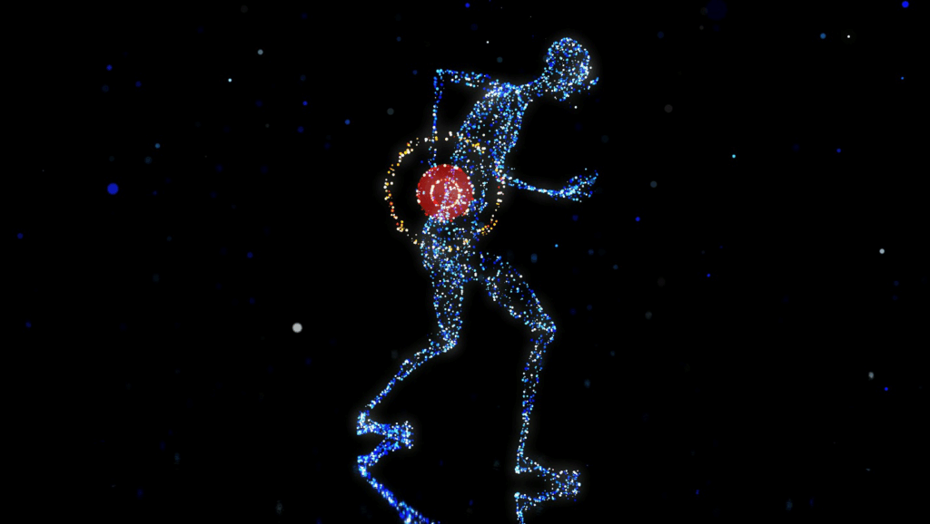 A humanoid figure made of lights indicating back pain